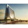 Башня в форме лямбды на берегу залива в ОАЭ